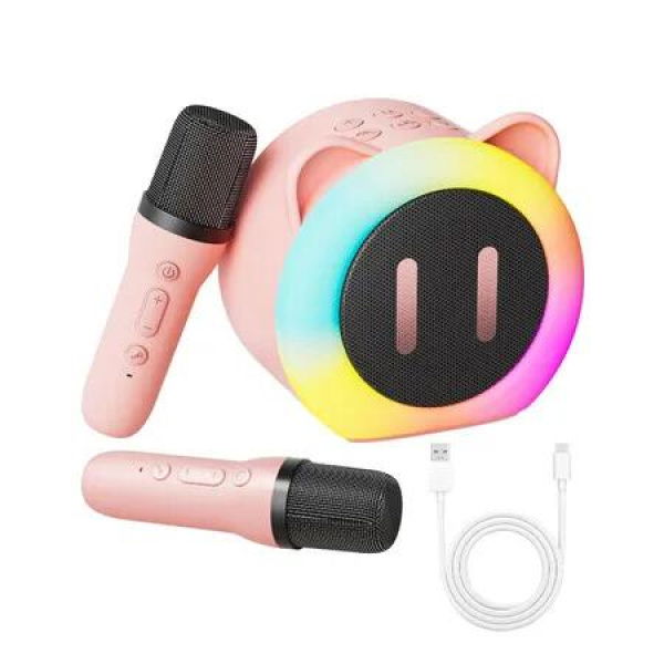 Karaoke Machine Kids 2 Microphones,Mini Portable Karaoke Machine with RGB LED Light,Presents Microphone Girls Kids Toys,Age3+