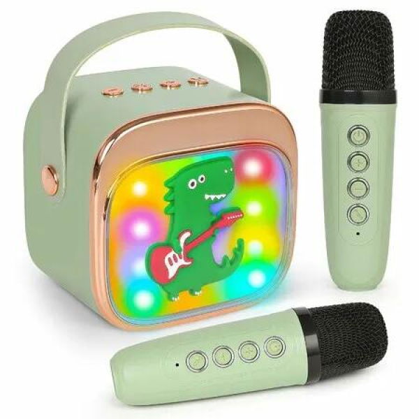 Karaoke Machine with 2 Karaoke Microphones,Portable Bluetooth Speaker with LED Light and Voice Change Effects,Gifts for Ages 5-12 Boys,Girls-Green