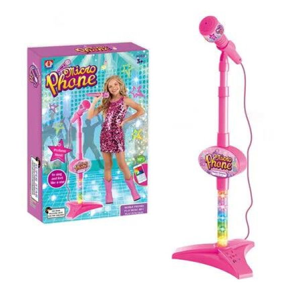 Karaoke Microphone Kids Musical Toy Adjustable Stand Flashing Lights Portable Singing Play External Music Function Gift Girls Children Pink