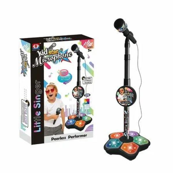 Karaoke Microphone Musical Stand Children Amplifying Music Bracket Singing Toy Lights Pedal Flashing Performance Playtime Fun Black