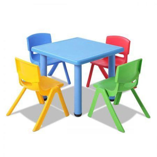 Keezi 5PCS Kids Table and Chairs Set Children Study Desk Furniture Plastic 4 Chairs