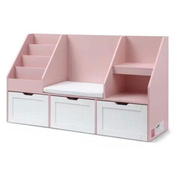 Keezi Kids Bookshelf Storage Organiser Toy Box Drawer Bench Seat Cabinet Pink
