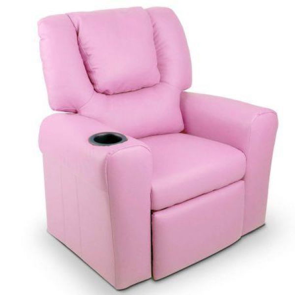 Keezi Kids Recliner Chair Pink PU Leather Sofa Lounge Couch Children Armchair