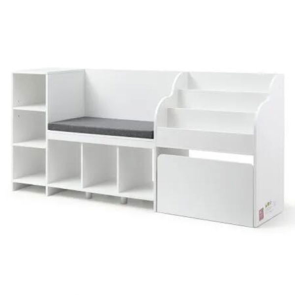 Keezi Kids Storage Unit Bookshelf Toy Box Organiser Bench Seat Cabinet 170cm White