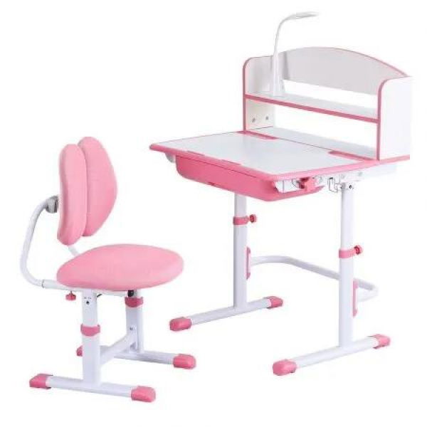 Keezi Kids Study Desk Chair Set Adjustable Ergonomic Table LED Lamp Pink
