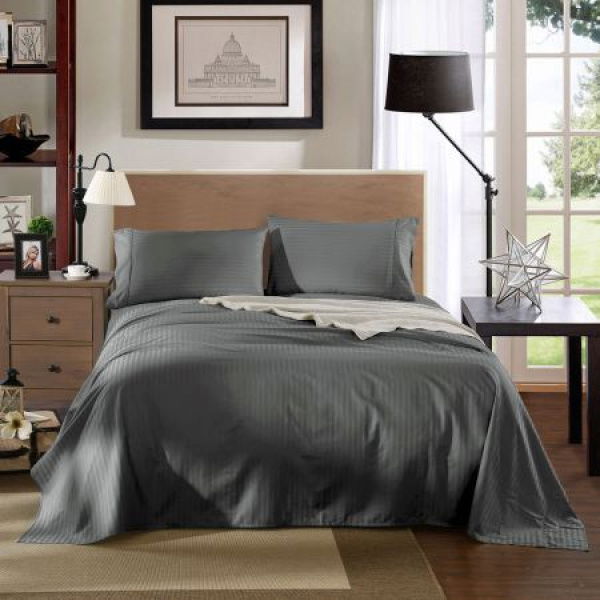 Kensington 1200TC COTTON SHEET SET IN STRIPE-KING - CHARCOAL