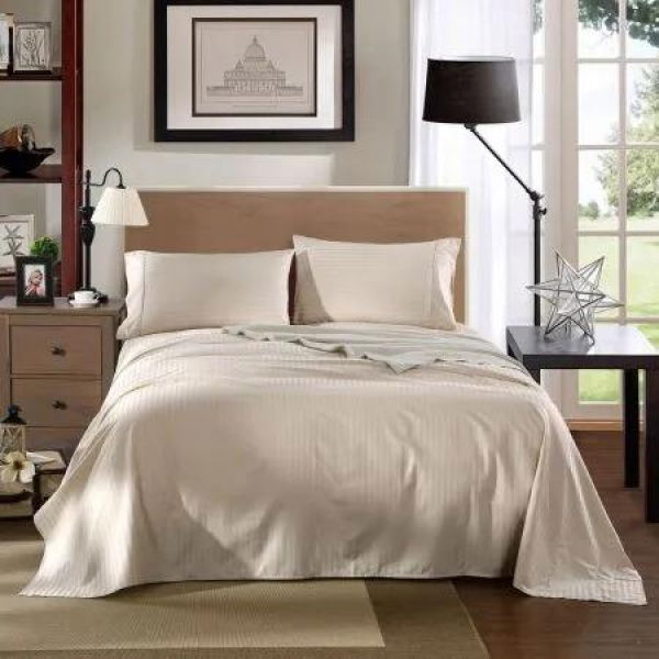 KENSINGTON 1200TC COTTON SHEET SET IN STRIPE-QUEEN - SAND