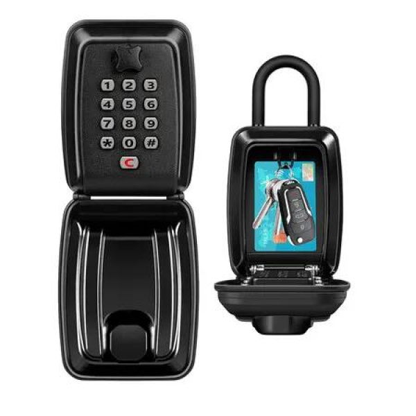 Key Lock Box for Outside, 12 Digit Combination Lock Box Waterproof Key Lockbox with Code, Key Hider Safe for Home Garage Office 1 Pack (Black)