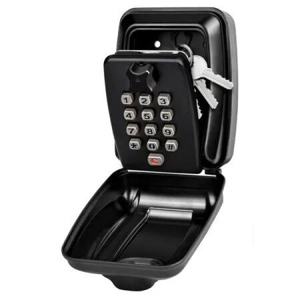 Key Lock Box for Outside, Wall Mount Lock Box for House Key, 12 Digit Combination Resettable Large Capacity Security Lockbox for Home, Garage, Black
