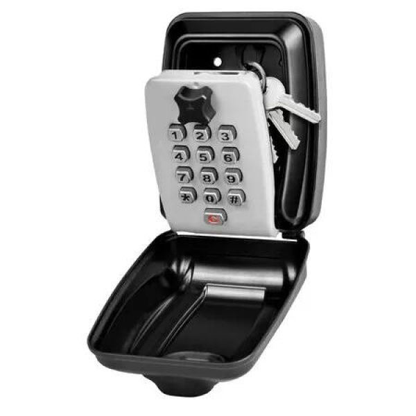 Key Lock Box for Outside, Wall Mount Lock Box for House Key, 12 Digit Combination Resettable Large Capacity Security Lockbox for Home, Garage, Grey