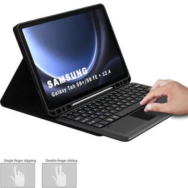 Keyboard Case for 12.4 inch Samsung Galaxy Tab S9 FE Plus/S9 Plus 2023 Tablet, MultiTouch Trackpad, Silicone Back Cover, Detachable Wireless Keyboard Case (Tab Not Included)