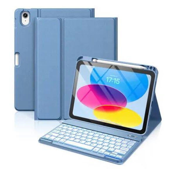 Keyboard Case for iPad A16 11th Generation 2025/10th Generation 2022(11/10.9 inch),7 Colors Backlit Detachable Folio Keyboard Cover with Pencil Holder,Blue