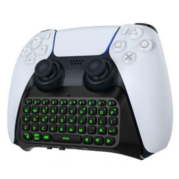 Keyboard for PS5 Controller with Green Backlight,Bluetooth Wireless Mini Keypad Chatpad for Playstation 5,Built-in Speaker & 3.5mm Audio Jack (Black)