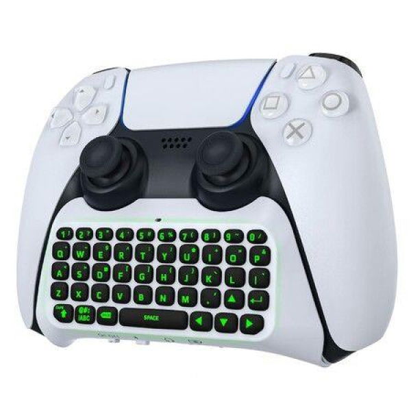 Keyboard for PS5 Controller with Green Backlight,Bluetooth Wireless Mini Keypad Chatpad,Built-in Speaker & 3.5mm Audio Jack for PS5 Controller Accessories (White)