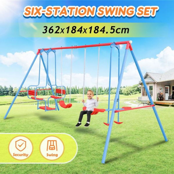 Kid Swing Set Playground Outdoor Playset Equipment Backyard Child 6 Station With Face-to-Face Glider