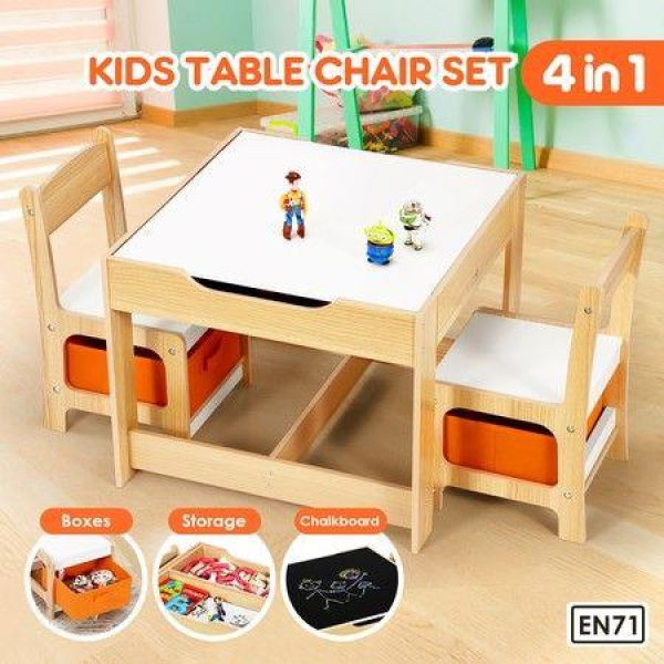 Kidbot 3-Piece Kids Table And Chair Set Multifunctional Activity Play Toys Storage Bins