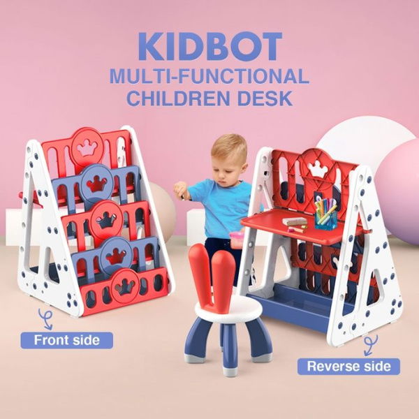 Kidbot 4-Tier Kids Sling Bookshelf Bookcase Book Storage Rack Organizer With Desk & Chair.