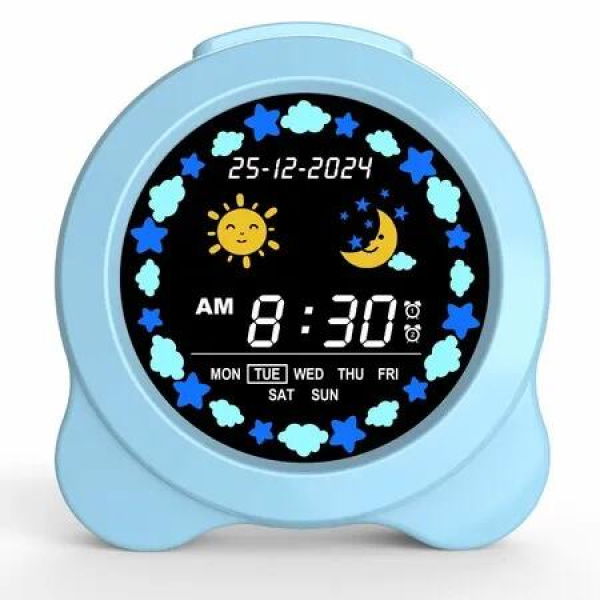 Kids Alarm Clock Sun Moon LED Display With Day Date Childrens Sleep Trainer Night Light Sleep Sounds Bedroom Wake Up Kids Birthday Gift