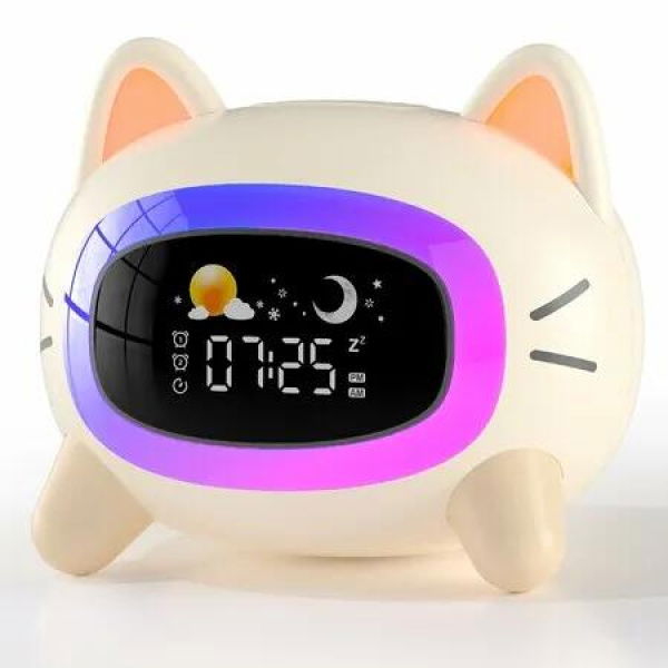 Kids Alarm Clock Wake Alarm Clock Toddlers Night Light Clock Recharge Type C Power Alarm Clock Sleep Training Sound Birthday Gift for Boy Girls Children