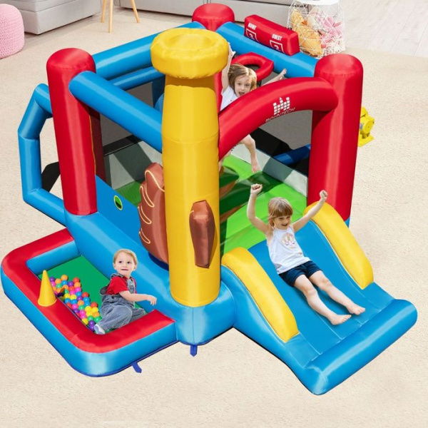 Kids Baseball-themed Jumping House With 50 Ocean Balls & 680W Blower.