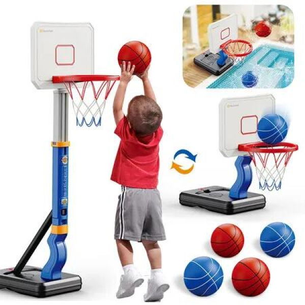 kid's Basketball Hoop, Adjustable Height 2.3 to 4.5ft Kids Basketball Hoop for Poolside For Kids Age 3+