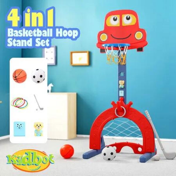 Kids Basketball Hoop Stand Golf Game Activity Centre Indoor Outdoor 5 in 1 Playset Football Gate Ring Toss Adjustable