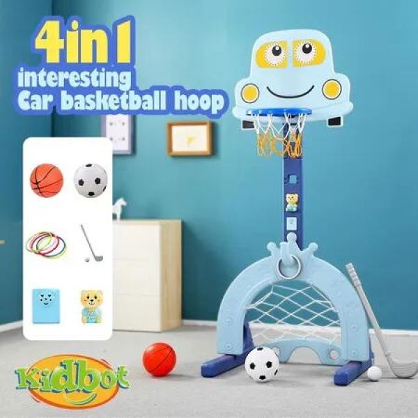 Kids Basketball Hoop Stand Set Golf Game Football Gate Ring Toss Activity Centre Outdoor Indoor Adjustable 4-in-1