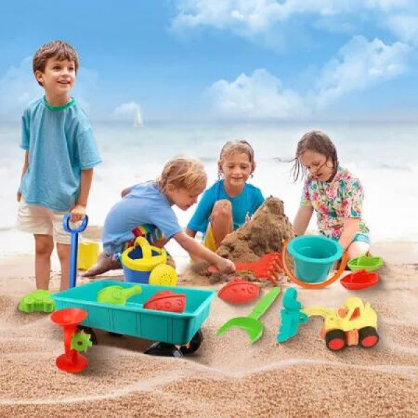 Kids Beach Sand Toys Set for Sandbox Sandpit Pretend Play Wagon Cart Moulds Pool Water Outdoor Children Car Tool Kit