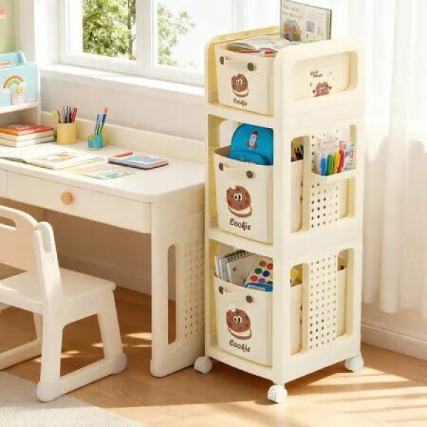 Kids Bookshelf Toy Storage Box Bin Drawers Bookcase Montessori Shelf Rack Utility Cart Childrens Furniture Study Play Bedroom Organiser Unit 4 Wheels