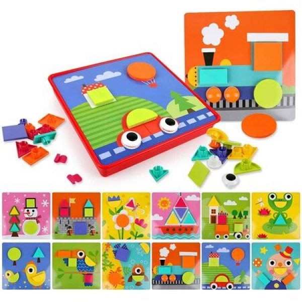 Kids Button Arts And Crafts Toys Early Learning Educational Color Matching And Geometry Shape Matching Mosaic Puzzle Pegboard