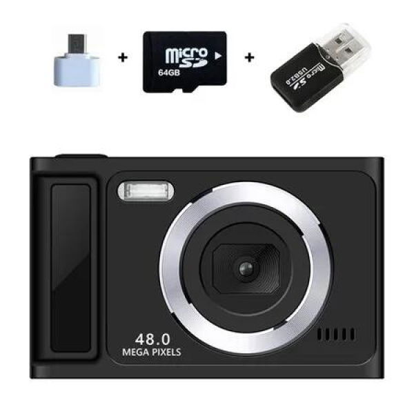 Kids Camera for Age 3 Up, with 64G Memory Card, Auto Focus 48MP 1080p 8X Zoom Automated Recessed Screen Light Camera for Daily Travel, Blue