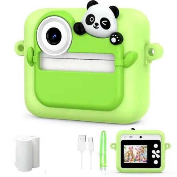 Kids Camera Instant Photo Printing,HD Digital Video Dual Cameras with Panda Silicone Case,Print Photos Easter Birthday Gift for Boys and Girls