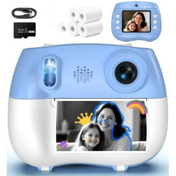 Kids Camera Instant Print - Front Rear Dual Selfie Kid Camera,Fun Birthday Gift for Girls Boys Ages 3-12, HD Digital Video Cameras-Blue