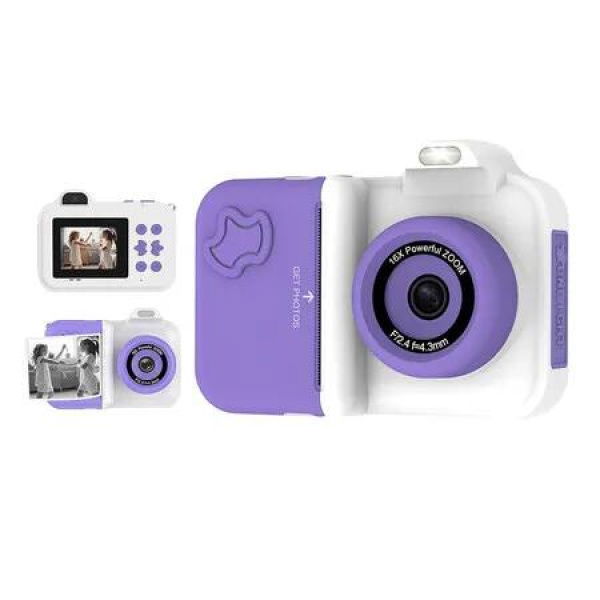 Kids Camera Instant Print, Christmas Birthday Gifts Toys, 1080P HD Dual Lens Selfie Digital Camera with 5 Rolls Print Paper and 32G Card (Purple)