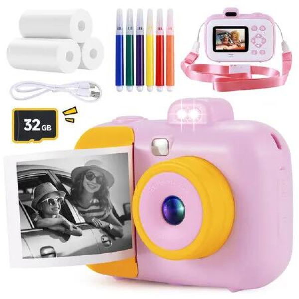 Kids Camera Instant Print for Girls Boys Age 3+ Kids Toys,12MP 1080P Kids Digital Cameras Christmas Birthday Gifts for Age3+ Girls,Toddler Camera Girls Toys (Pink)