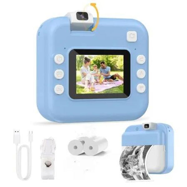 Kids Camera Instant Print with Flip Lens,Digital Camera HD Video Instant Print Photos for Boys Portable Travel Toys for Ages 4+,Blue