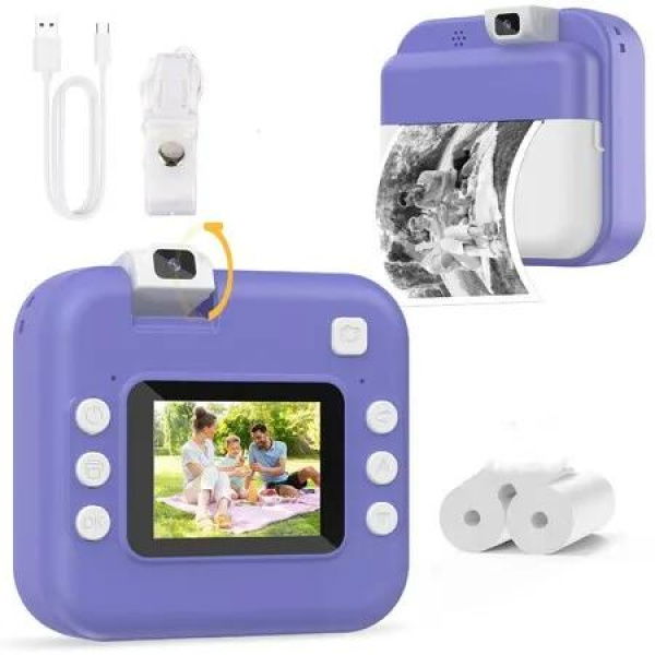 Kids Camera Instant Print with Flip Lens,Digital Camera HD Video Instant Print Photos for Boys Portable Travel Toys for Ages 4+,Purple