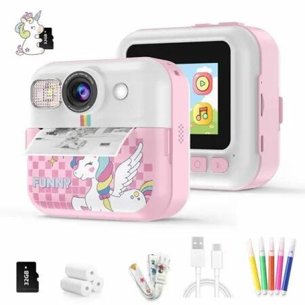 Kids Camera Instant Print,1080P HD Video with 32GB SD Card and Printing Paper,Best Gift for 3+ Years Old Girls Boys(Pink)