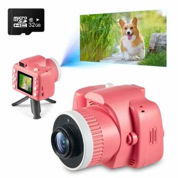 Kids Camera with Projector 1080P Video Recording Camera with Tripod and 32GB SD Card,Christmas Birthday Gifts Portable Toy for Girls and Boys(Pink)