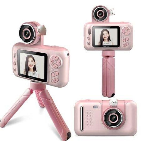 Kids Camera with Tripod Rotatable Lens Digital Camera for Kids 1080P Video Camera Digital Video Camcorder Birthday Christmas Gifts with 32GB SD Card(Pink)