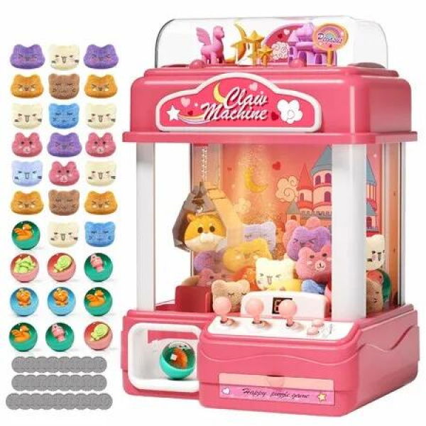 Kids Claw Machine,Large Candy Vending Grabber,Prize Dispenser Toys,Electronic Claw Game Machine with Lights Sound,Includes 30 Toys and 25 Game Coins