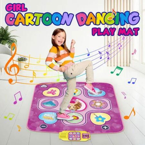 Kids Dance Mat Game Pad Dancer Step Musical Sense Light Up Dancing Challenge Adjustable Volume Yoga Activity Centre Electric 98x86.5cm Girls Cartoon