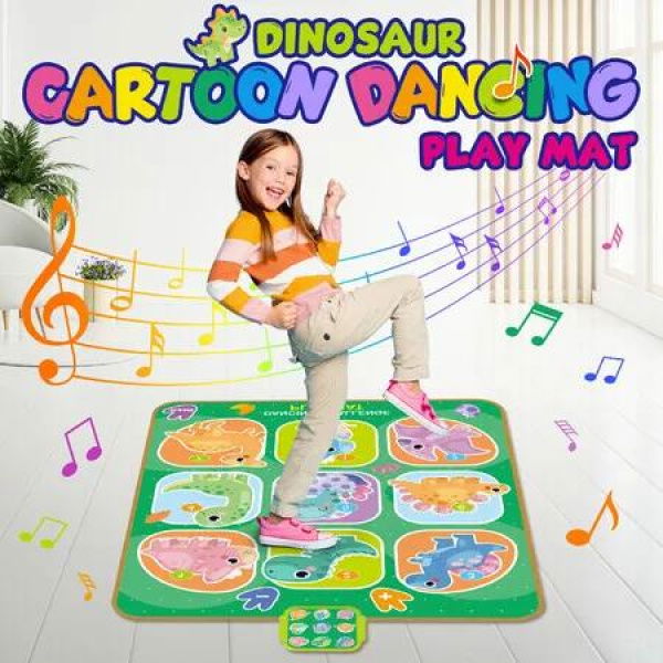 Kids Dance Mat Game Play Toy Dancer Musical Pad Dancing Challenge Light Up Activity Centre Blanket Adjustable Volume Electric 82x65cm Dinosaur Cartoon