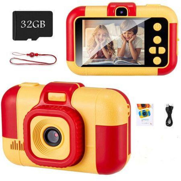 Kids Digital Camera Video Camcorder Dual Lens 1080P 2.4 Inch HD With 32GB Micro SD Card For Toddlers - Red.