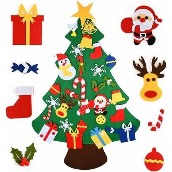 Kids DIY Christmas Tree Wall Decor Detachable Ornaments Holiday Party Gift