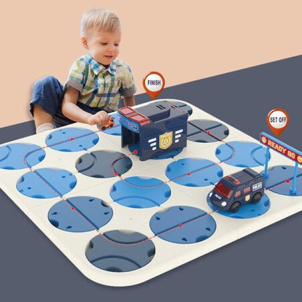 Kids DIY Educational Montessori Board Game Tracking Maze Toys Rail Assembly Fun Music And Light Up Police Cars For Boys