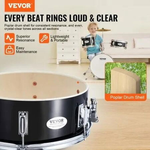 Kids Drum Set 3-Piece 355.6 mm Beginner Drum Set with Adjustable Throne Cymbal Pedal Two Pairs of Drumsticks Tom Drum Snare Drum Bass Drum Starter Drum Kit