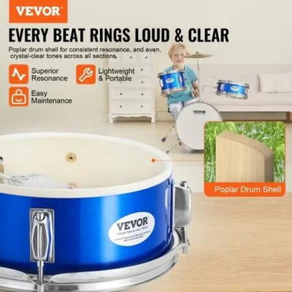 Kids Drum Set 3-Piece 355.6 mm Beginner Drum Set with Adjustable Throne Cymbal Pedal Two Pairs of Drumsticks Tom Drum Snare Drum Bass Drum Starter Drum Kit