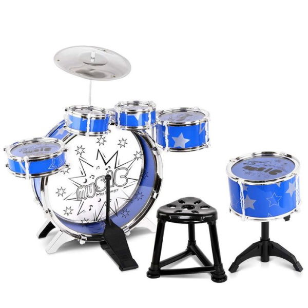 Kids Drums Play Set 8 Pcs With Seat - Blue