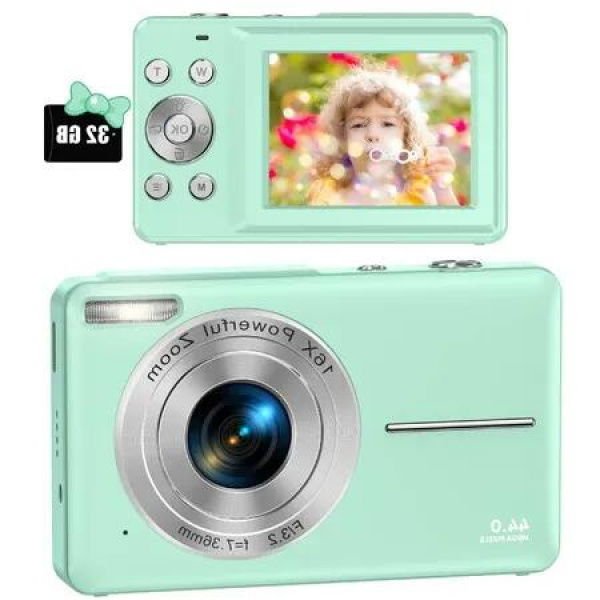 Kids Durable Digital Camera with 1080P Video Recording,16X Zoom,Compact and lightweight design (Green)